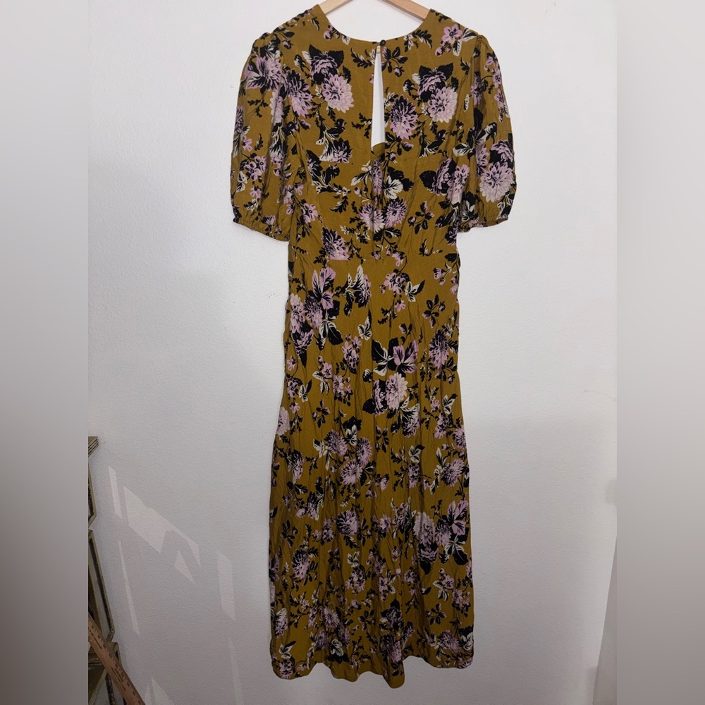 ANTHROPOLOGIE MAEVE PUFF SLEEVE MIDI DRESS IN GOLD size 14 - Picture 7 of 8